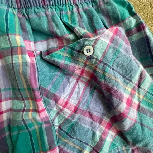 Vintage LL Bean Green Plaid Summer Shorts – Lightweight Hi-Waist w/ Tie & Pocket - Picture 11 of 13